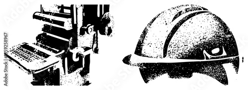 printing press and hard hat