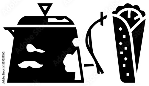 Cooking pot with ladle and taco