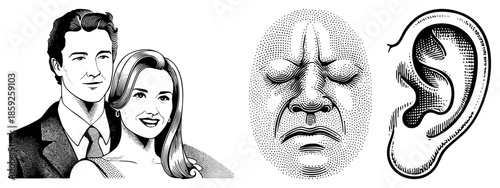 Couple portrait plus face and ear illustrations