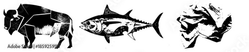 buffalo tuna fish abstract black white vector
