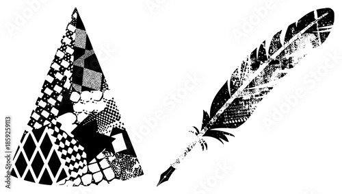 wizard hat and quill pen vector illustration
