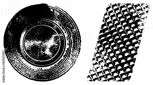 tire tread and circular rubber print vector