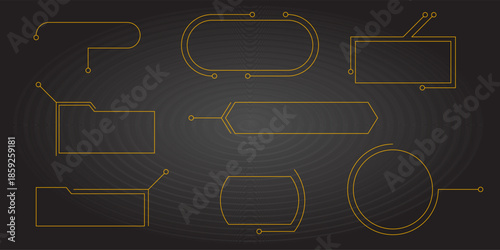 Modern line interface with text box frame title callout and hud border menu. Futuristic board elements set for web ui game business banner or digital presentation template