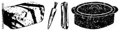 bread carrot hotdog pot isolated