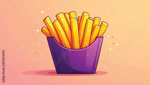 Cartoon French Fries in Purple Container - A Delicious and Fun Illustration.