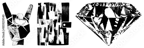rock hand gesture wallet diamond abstract black and white vector