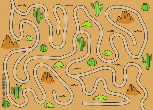 Prairie maze graphic color wild west desert sketch illustration vector