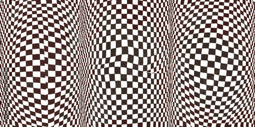 Optical illusion featuring a checkered pattern with a distorted central form