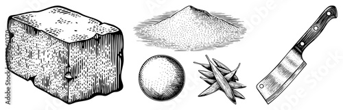 bread salt pepper onion cleaver