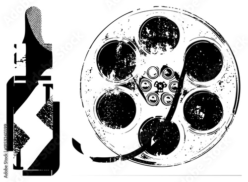 film reel and camera lens vector illustration