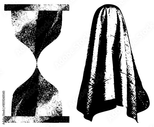hourglass and draped cloth black and white vector