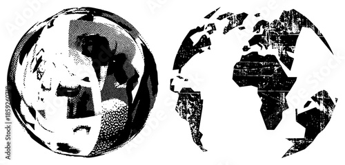 Earth globe and fragmented continents vector