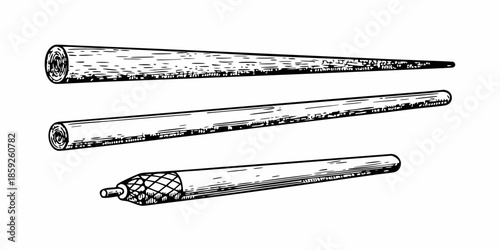 Three hand rolled cigarettes depicted in a vintage style sketch illustration