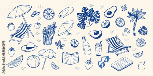 Summer vibes A collection of hand drawn beach and tropical elements