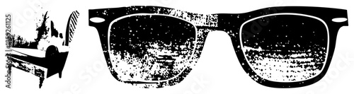 glasses with vintage chair vector illustration