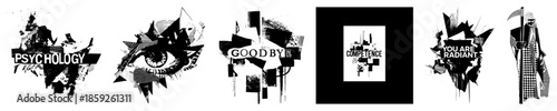 Psychology eye goodbye competence radiant abstract black white vector