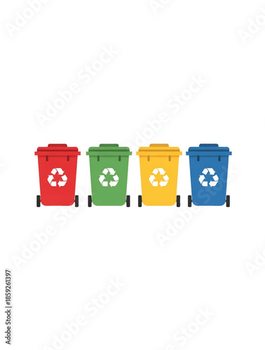 Recycling bins illustration showing pollution control waste separation plastic metal paper management system for clean environment sustainability awareness and eco friendly concept