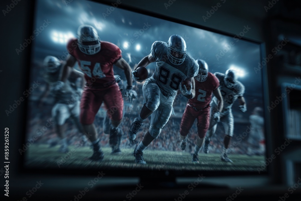 Fototapeta premium American football game viewed on television screen