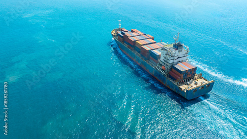 Aerial view of the freight shipping transport system cargo ship container. international transportation Export-import business, logistics, transportation industry concepts   © Photo Sesaon