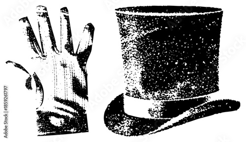 glove and top hat vintage illustration