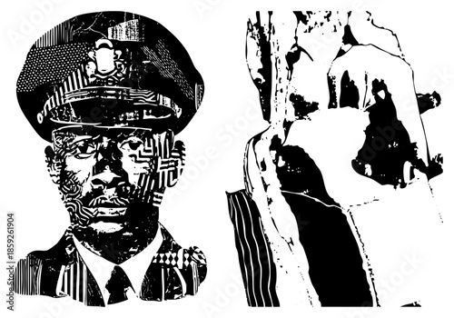 Military officer portrait with abstract overlay