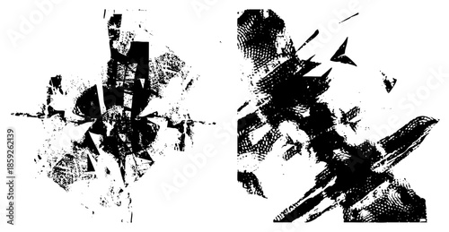 abstract shattered glass fragments black and white