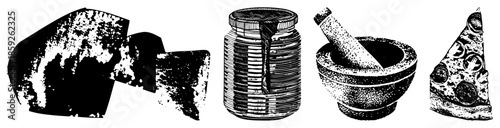 broken ceramic jar mortar pestle pizza slice