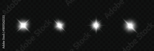 Set of realistic light effect elements including starbursts and horizontal flares 0n abstract background