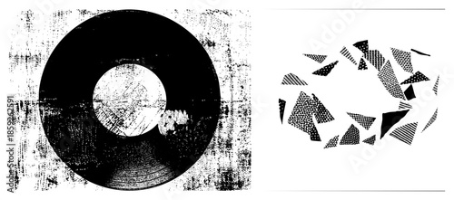 vinyl record and shattered glass fragments