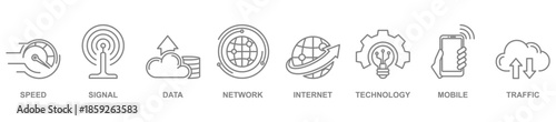 5G banner web icon vector illustration concept with icon of speed, signal, data, network, internet, technology, mobile and traffic