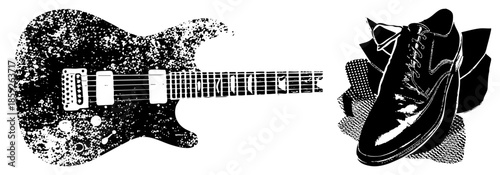 electric guitar and dress shoe vector illustration
