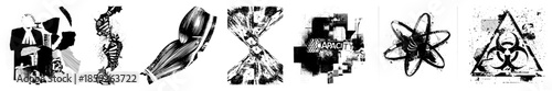 Legal symbols and abstract graphics in black and white vector art