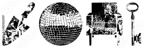 shovel disco ball chair key vector