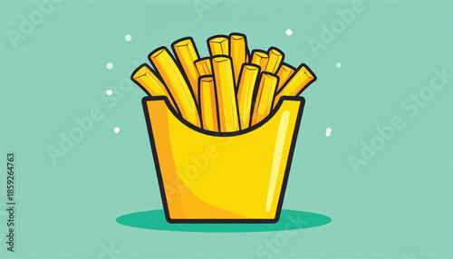 Cartoon French Fries in a Yellow Container Illustration.