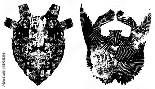 two stylized animal heads vector art
