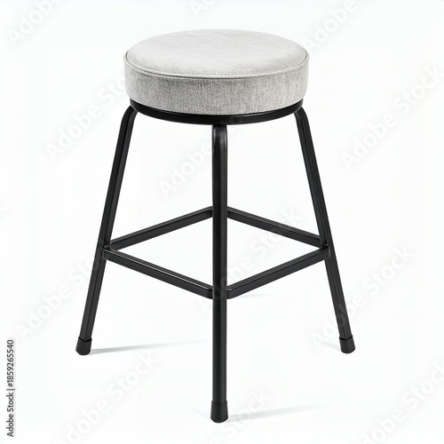 Minimalist stool with gray cushioned seat on a clean white background providing clear visibility