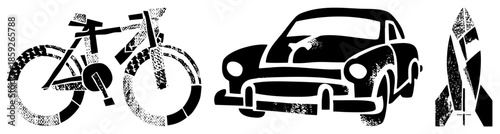 bicycle car isolated black white vector