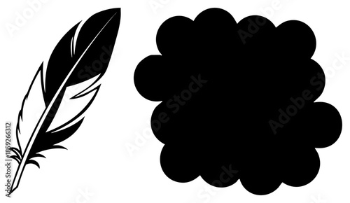 feather and scalloped circle vector set