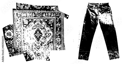 ornate rug and distressed jeans vector illustration