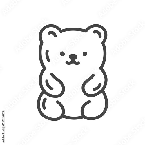 Cute gummy bear icon. Monochrome illustration of sweet jelly bear in kawaii style. Kawaii sticker. Vector 10 EPS.
