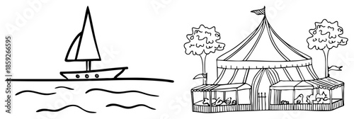 sailboat and circus tent art
