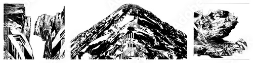 Abstract mountain peaks rendered in high contrast black and white vector art