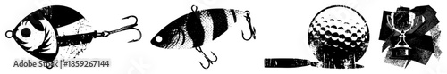 fishing lures golf ball trophy vector