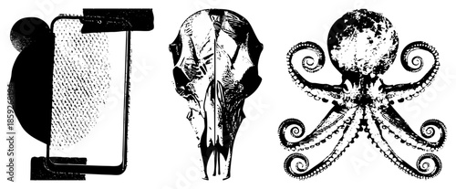 hand holding smartphone skull octopus