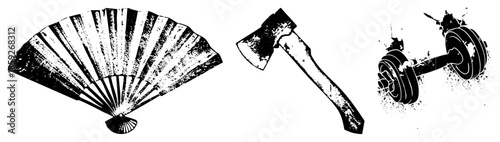 fan dumbbell set black and white vector