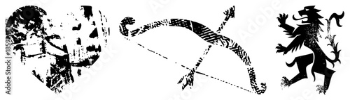 Three symbols in black and white vector style