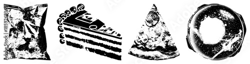 snack foods and desserts in high contrast vector illustration