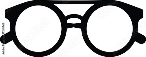 Black round sunglasses silhouette icon with double bridge frame isolated on white background for summer fashion travel and optical shop design elements