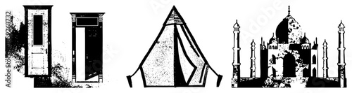 door tent mosque black and white vector