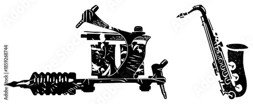 tattoo machine and saxophone vector illustration